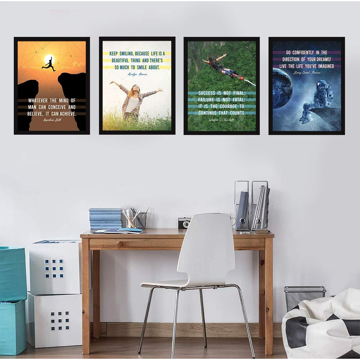 Chaka Chaundh Composite Wood Suitable Unique Motivational Good Quotes Posters With Frame (Multicolour, 34 Cm X 27 Cm X 4 Cm) - Combo Set Of 4