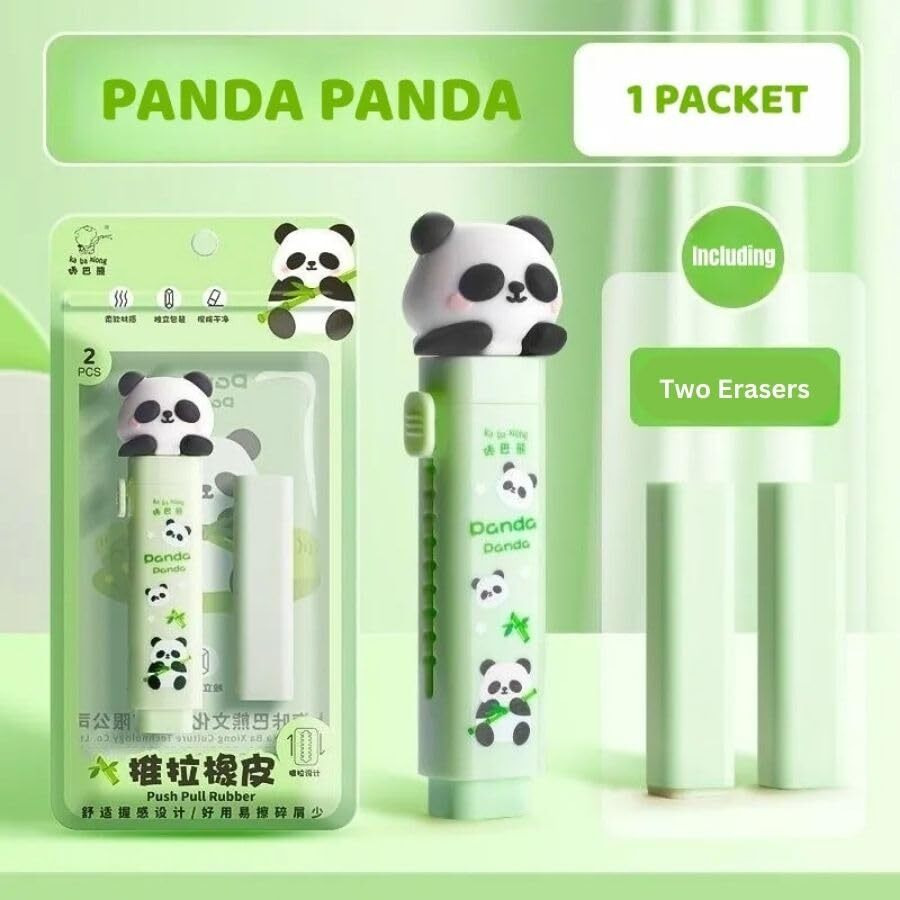Partysanta Panda Eraser & Gun Pen Combo | 1 Set | Includes 1 Gun Pen With Led Torch & 1 Panda Eraser With Push & Pull Function For Storage Convenience For Students, Office, Home And Shops