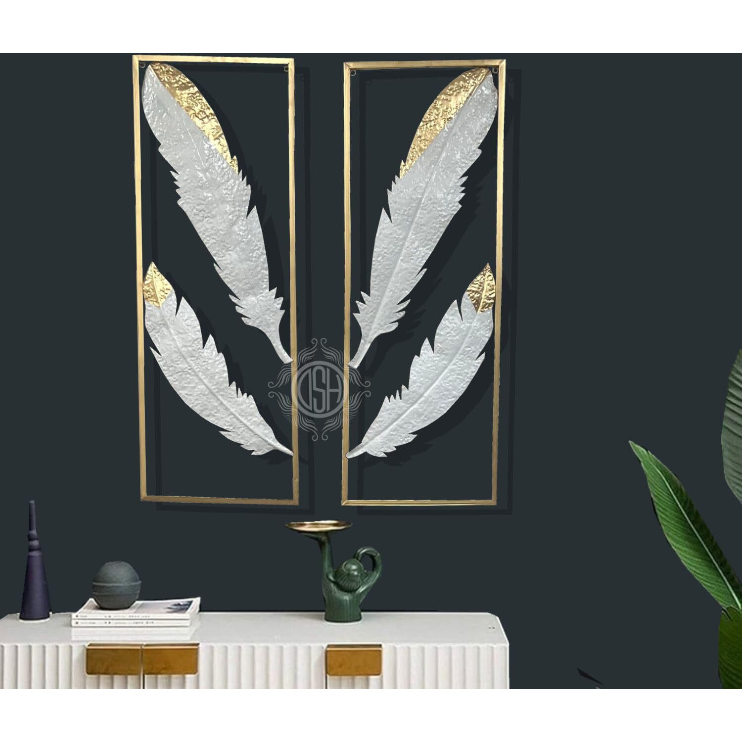 Dsh Metal Wall Art Wall Sculptures Hanging Perfect For Home Decorations Living Room Bedroom. (39-Feather-2P)