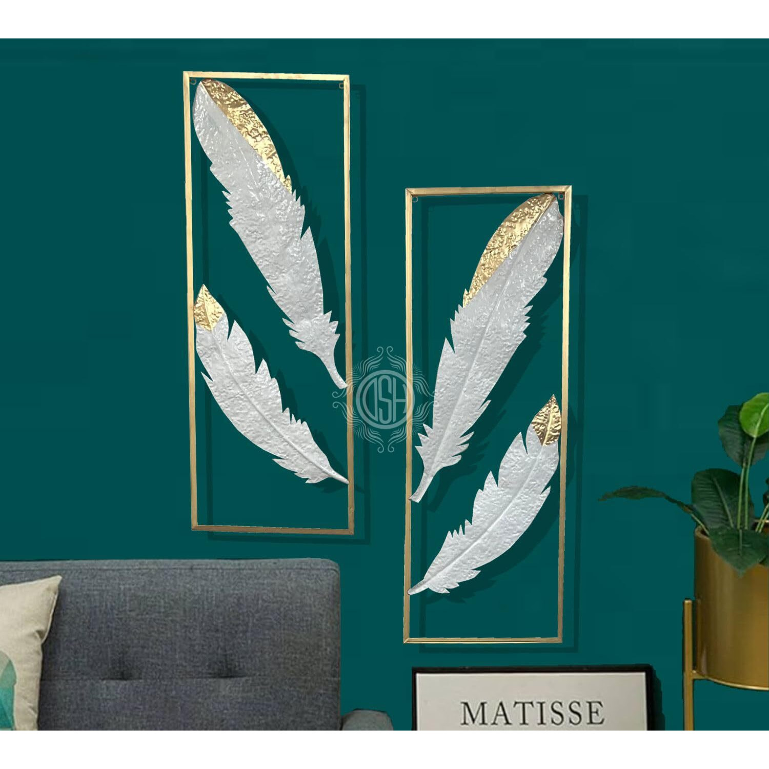 Dsh Metal Wall Art Wall Sculptures Hanging Perfect For Home Decorations Living Room Bedroom. (39-Feather-2P)