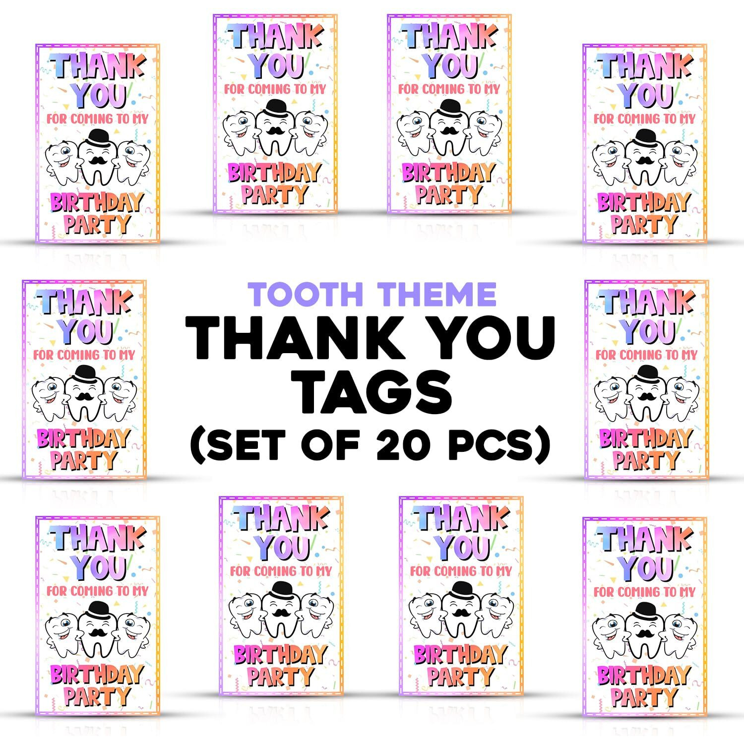 Zyozique Tooth Theme Thank You Tags For Making My Party Little Special, Multi Color Tooth Theme Thank You Card For Birthday Thanks Giving Favor (Pack Of 20)