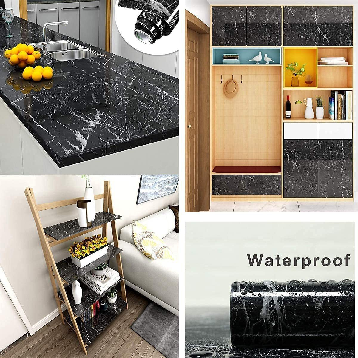 Kashival Marble Aluminum Foil Kitchen Stickers Oil-Proof Waterproof Self Adhesive Wallpaper Pvc Bathroom Wall Stickers Peel & Stick Contact Paper For Kitchen Fridge Table Furniture