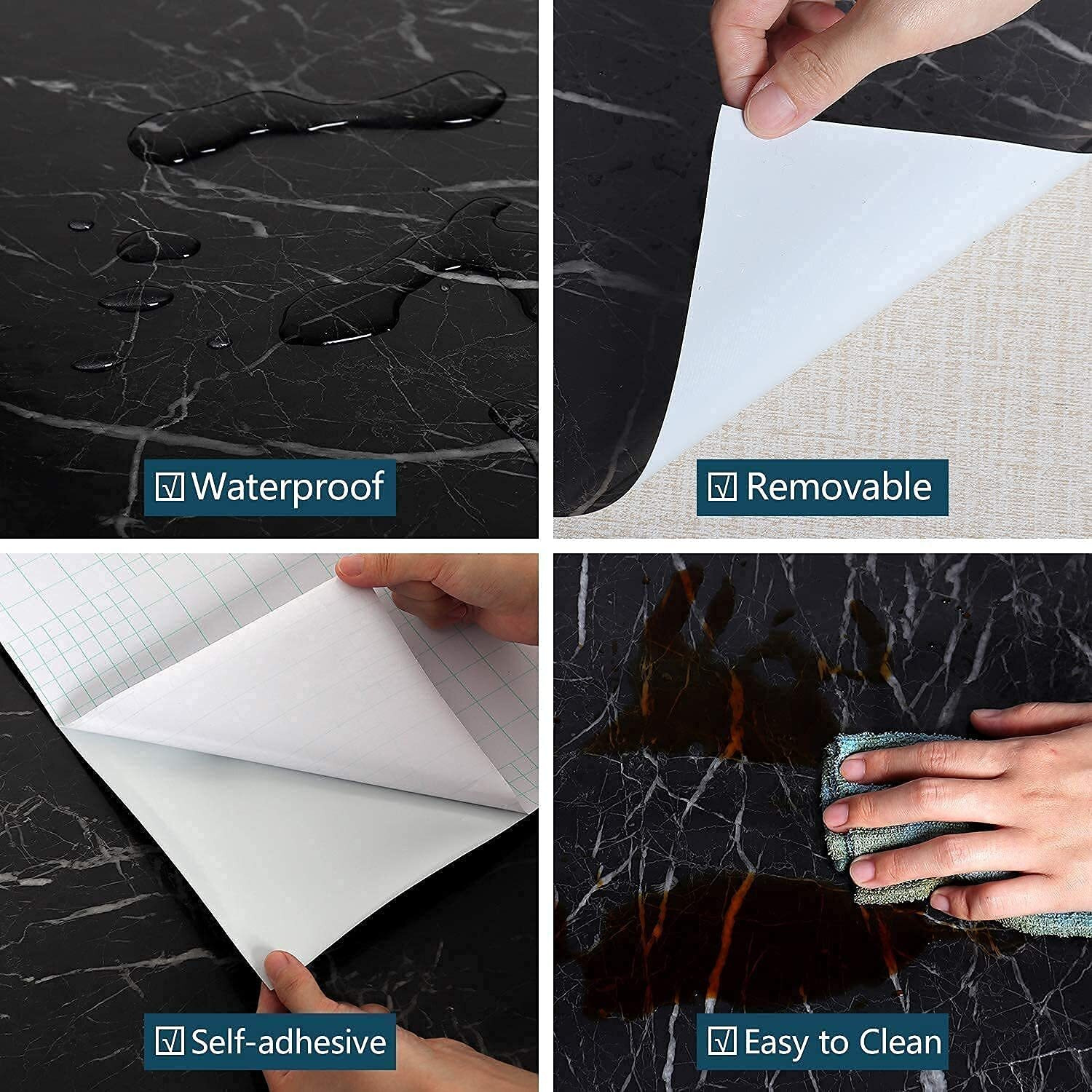 Kashival Marble Aluminum Foil Kitchen Stickers Oil-Proof Waterproof Self Adhesive Wallpaper Pvc Bathroom Wall Stickers Peel & Stick Contact Paper For Kitchen Fridge Table Furniture