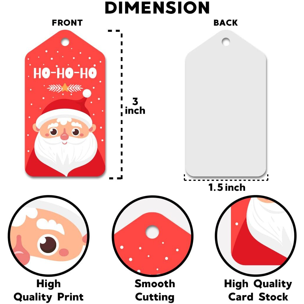 Festiko Christmas Gift Tags, Christmas Theme Gift Tags,Xmas Santa Ho-Ho-Ho Gift Tags Hanging Label For Diy Christmas Gift Wrap And Label Package Pack Of 6 Pcs (Red)