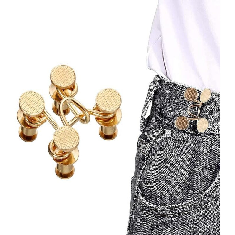 Godfly Pant Waist Tightener | Adjustable Waist Buckle Set, Extra Button For Jeans To Make Tighter, Instant Jeans Button Pins For Pants Jeans Skirts | No Sewing Required (2 Pcs)(Gold)