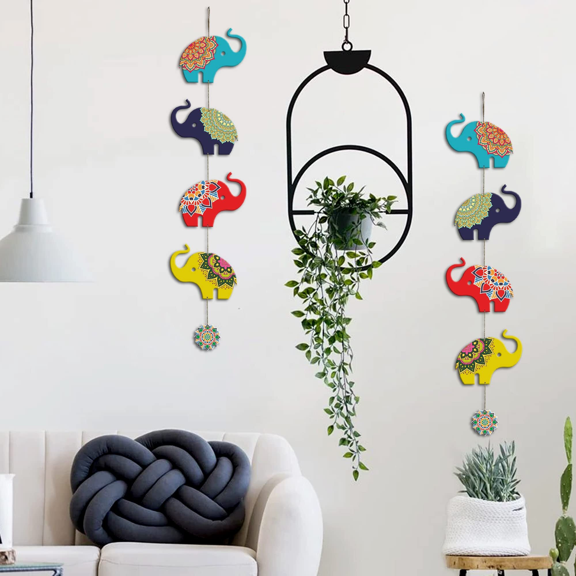 Artvibes Colorful Elephants Wall And Door Hanging For Home | Office | Living Room | Gift | Decorative Items For Home Wall | Front Door Hanging | Entry Wall Decoration Items (Wh_5206N), Set Of 2