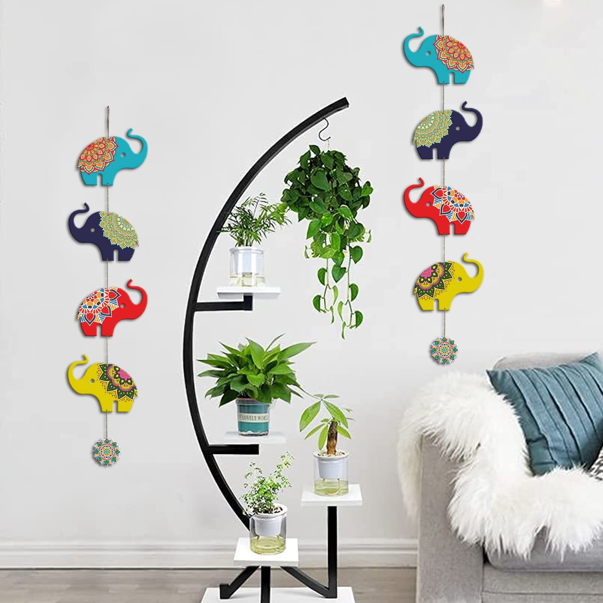 Artvibes Colorful Elephants Wall And Door Hanging For Home | Office | Living Room | Gift | Decorative Items For Home Wall | Front Door Hanging | Entry Wall Decoration Items (Wh_5206N), Set Of 2