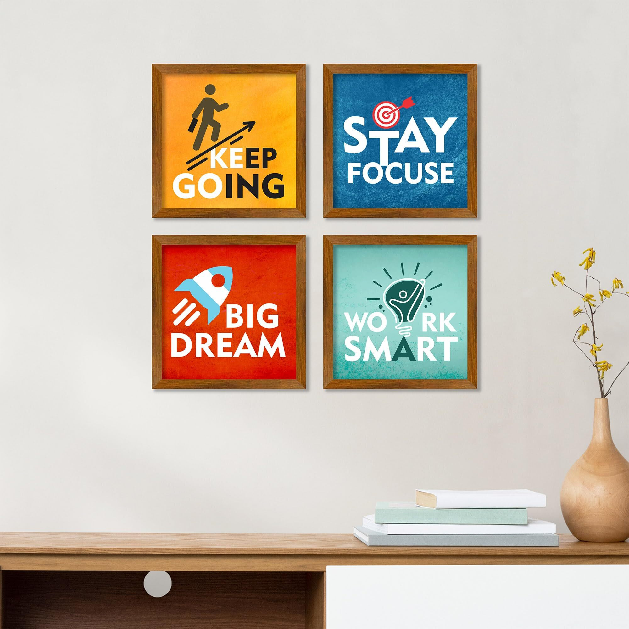 Artvibes Modern Motivational Quotes Art Wooden Wall Frames Without Glass Decorative Item For Living Room Office Decor Modern Artwork Painting Wall Mount Hanging Decoration Item (Pf_7336Nn) Set Of 4