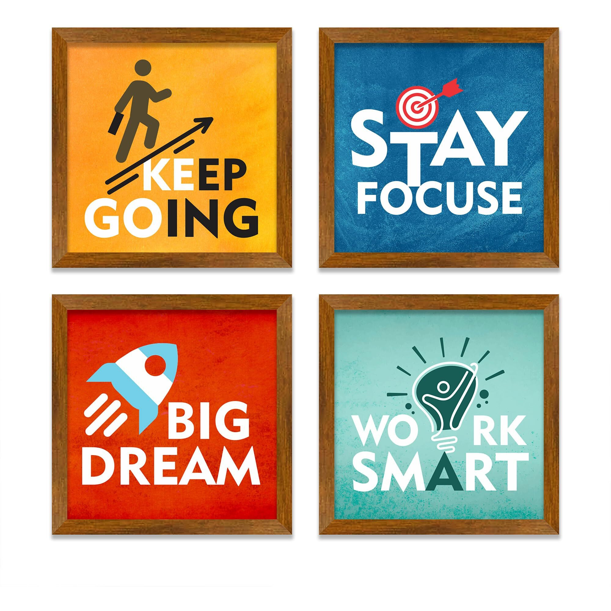 Artvibes Modern Motivational Quotes Art Wooden Wall Frames Without Glass Decorative Item For Living Room Office Decor Modern Artwork Painting Wall Mount Hanging Decoration Item (Pf_7336Nn) Set Of 4