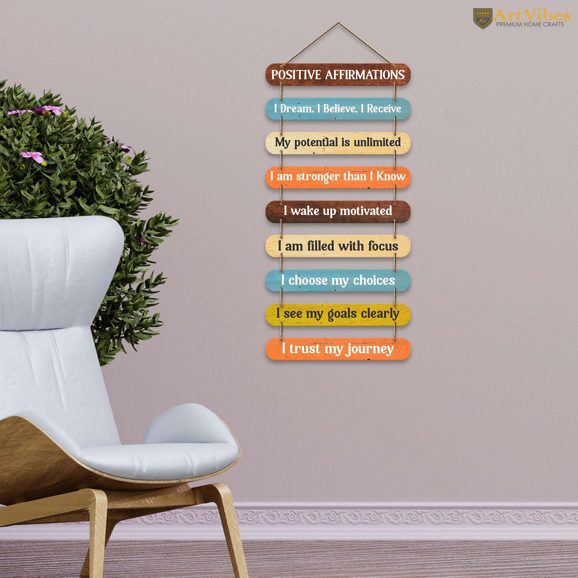 Artvibes Positive Affirmations Printed Wooden Wall Hanging For Home Decorative Items | Living Room | Gifts | Wall Artwork For Hall Decor | Modern Wall Decorative Accessories For Decoration (Wh_9314N)
