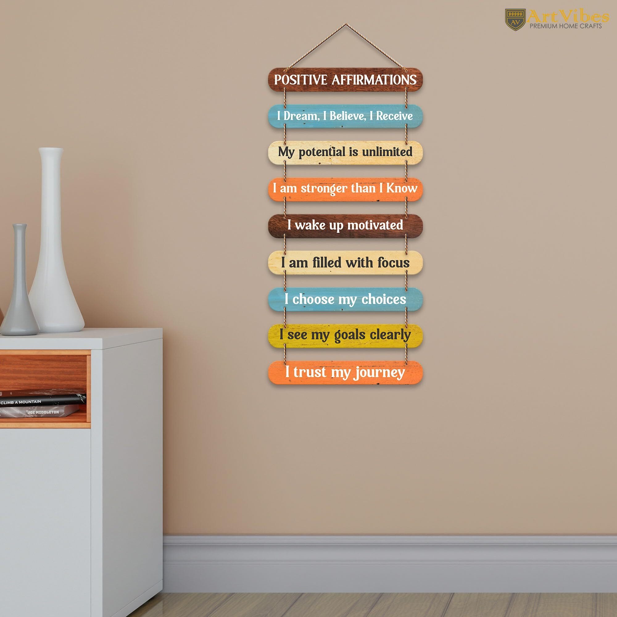 Artvibes Positive Affirmations Printed Wooden Wall Hanging For Home Decorative Items | Living Room | Gifts | Wall Artwork For Hall Decor | Modern Wall Decorative Accessories For Decoration (Wh_9314N)