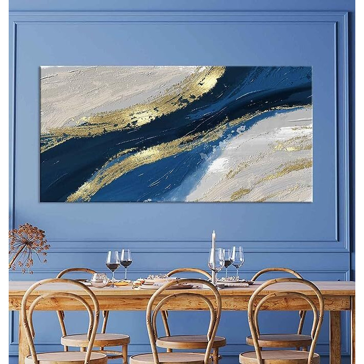 Aadee Craft Unframed Canvas Big Painting Modern Abstract Oil Blue And Gold Glitter Wall Painting For Living Room, Bedroom, Office, Hotels, Drawing Room Size Large (122Cm X 61 Cm) (Design 3)