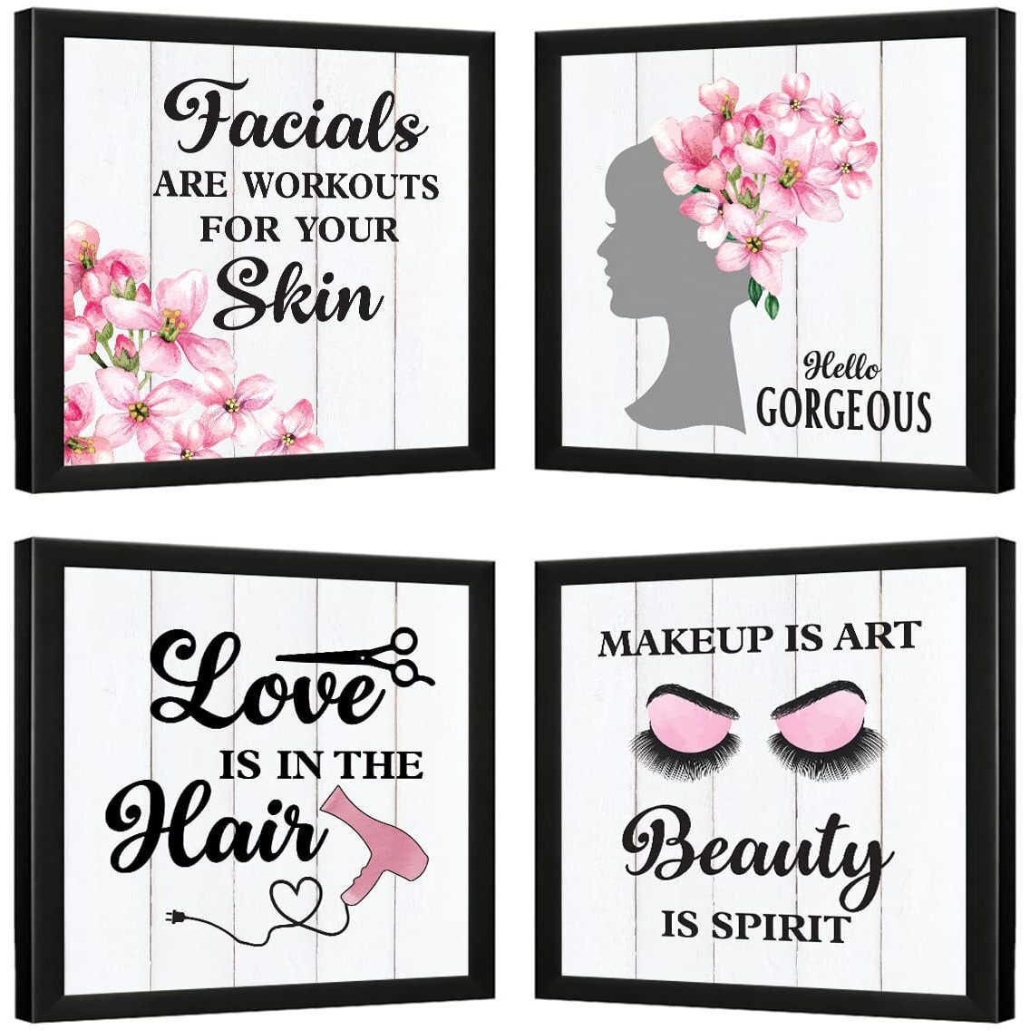 Chaka Chaundh Acrylic - Saloon Wall Frames - Saloon Wall Poster - Beauty Parlour Wall Decoration Framed Posters - Hair Salon Wall Decoration Posters - (11 X 11 Inches) Set Of 4