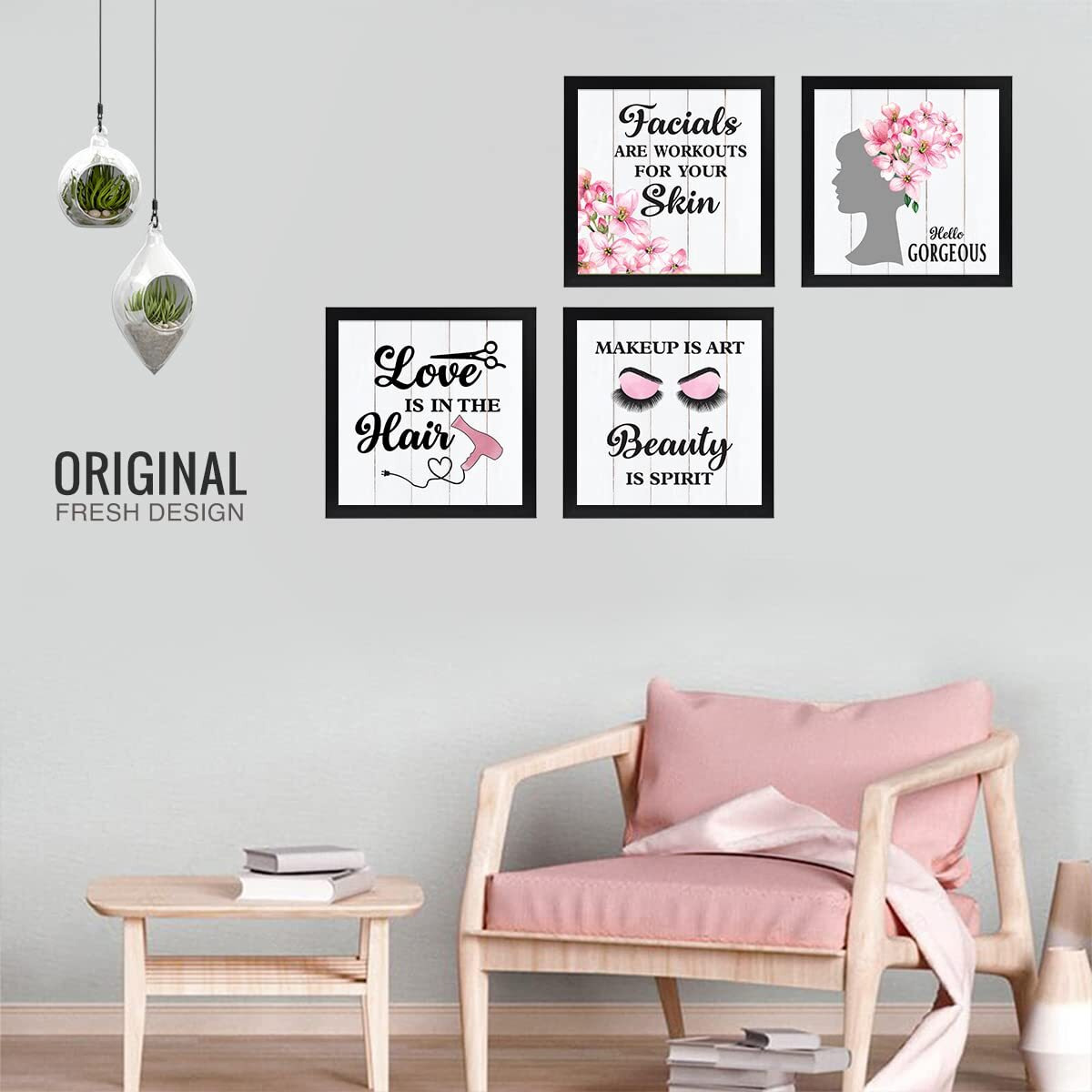 Chaka Chaundh Acrylic - Saloon Wall Frames - Saloon Wall Poster - Beauty Parlour Wall Decoration Framed Posters - Hair Salon Wall Decoration Posters - (11 X 11 Inches) Set Of 4
