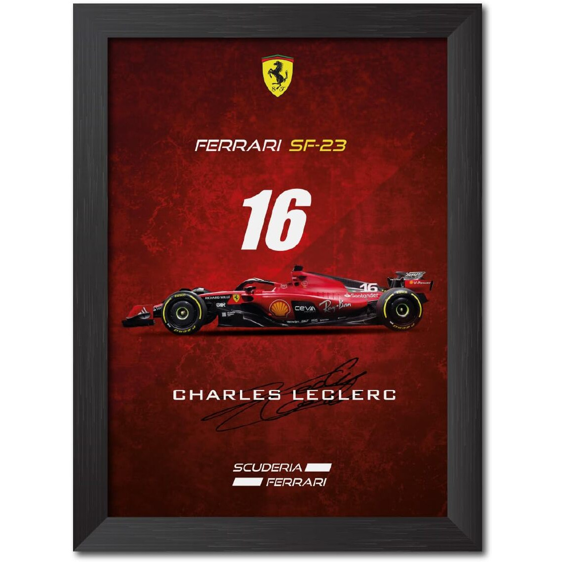 Tenorarts Charles Leclerc Poster Frame Ferrari Sf 23 F1 Racing Car Formula One Photo Framed Painting With Matt Finish Black Texture (12 Inches X 9Inches)