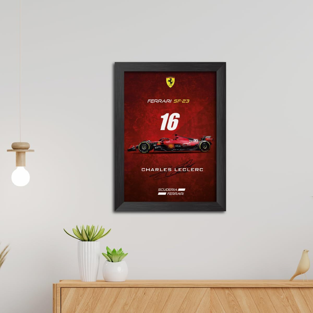 Tenorarts Charles Leclerc Poster Frame Ferrari Sf 23 F1 Racing Car Formula One Photo Framed Painting With Matt Finish Black Texture (12 Inches X 9Inches)