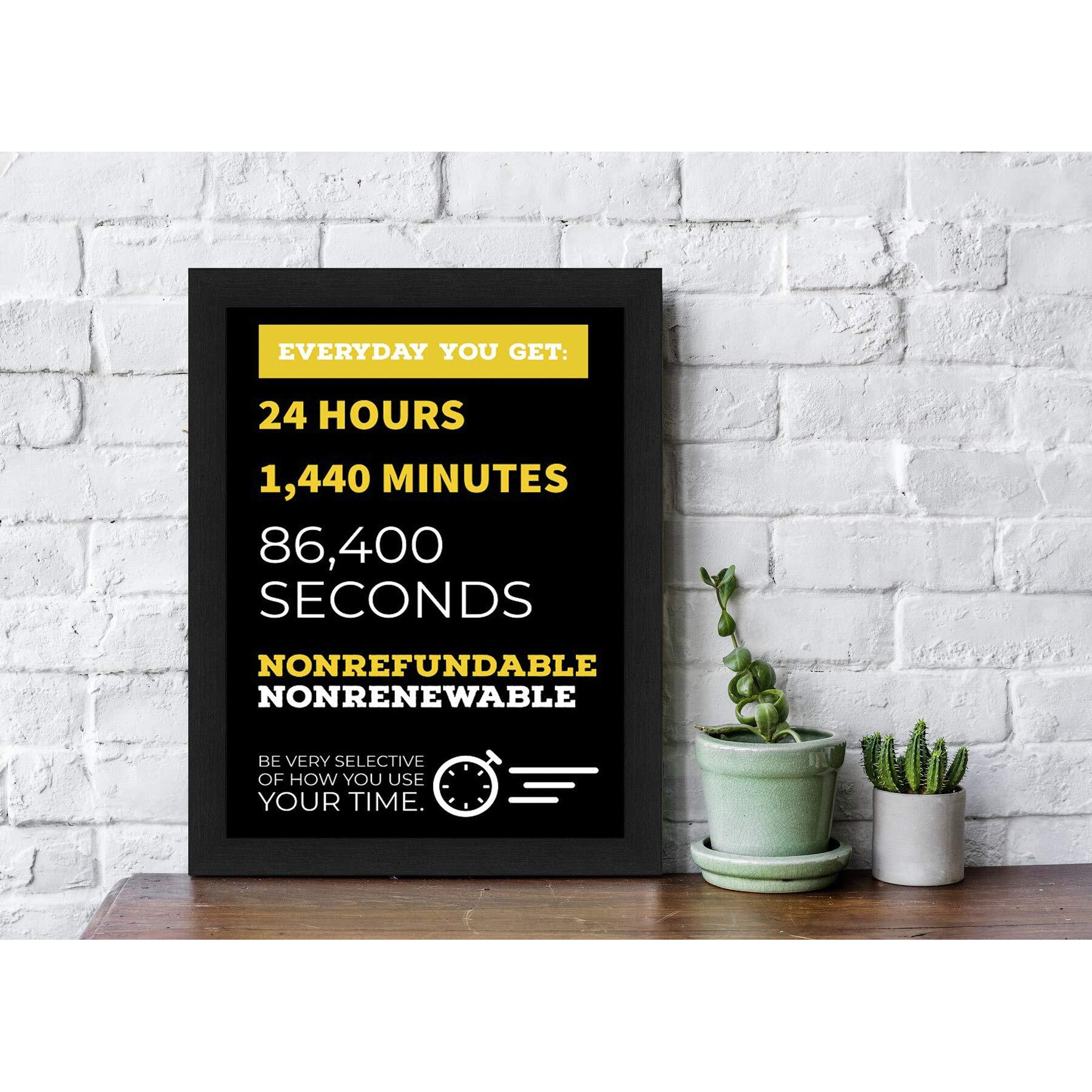 Interio Crafts Wood Value Of Time Abstract Motivational Framed Poster-Inspirational Home Or Office Dcor, Black, Plain, 13 X 10 Inch
