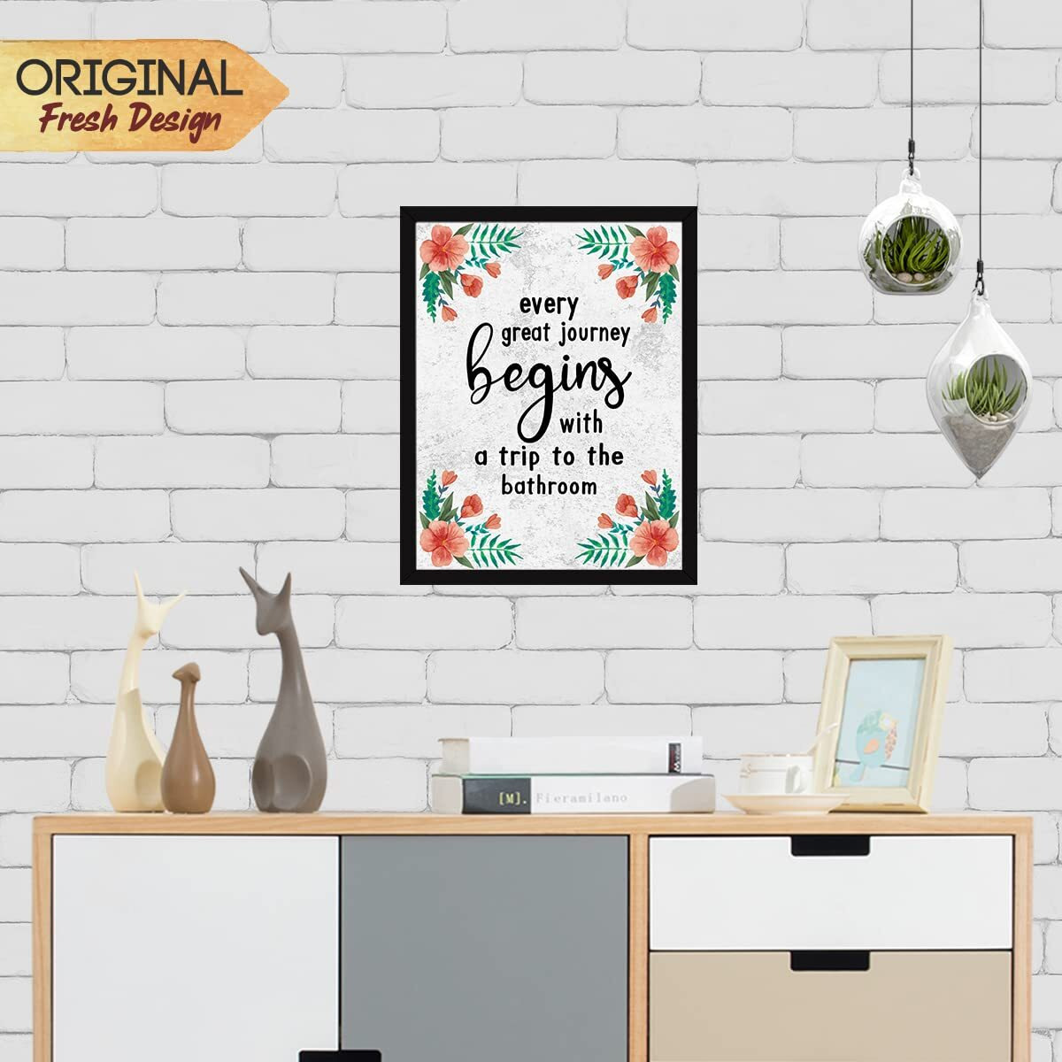 Chaka Chaundh - Bathroom Posters With Frame - Bathroom Quotes Framed Posters - Washroom Quotes Frames - Toilet Quotes Wall Hanging - (14 X 11 Inches) (Floral)