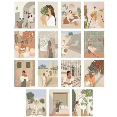 Unquote Wall Dcor Art Posters Collections Set Of 15 (6X8 Inch) Wall Collage Kit, Aesthetic Posters - Home & Room Dcor Stickers, Posters For Room Decoration, 300 Gsm Paper Posters For Gifts With Double Sided Tape Roll (Women Illustration)