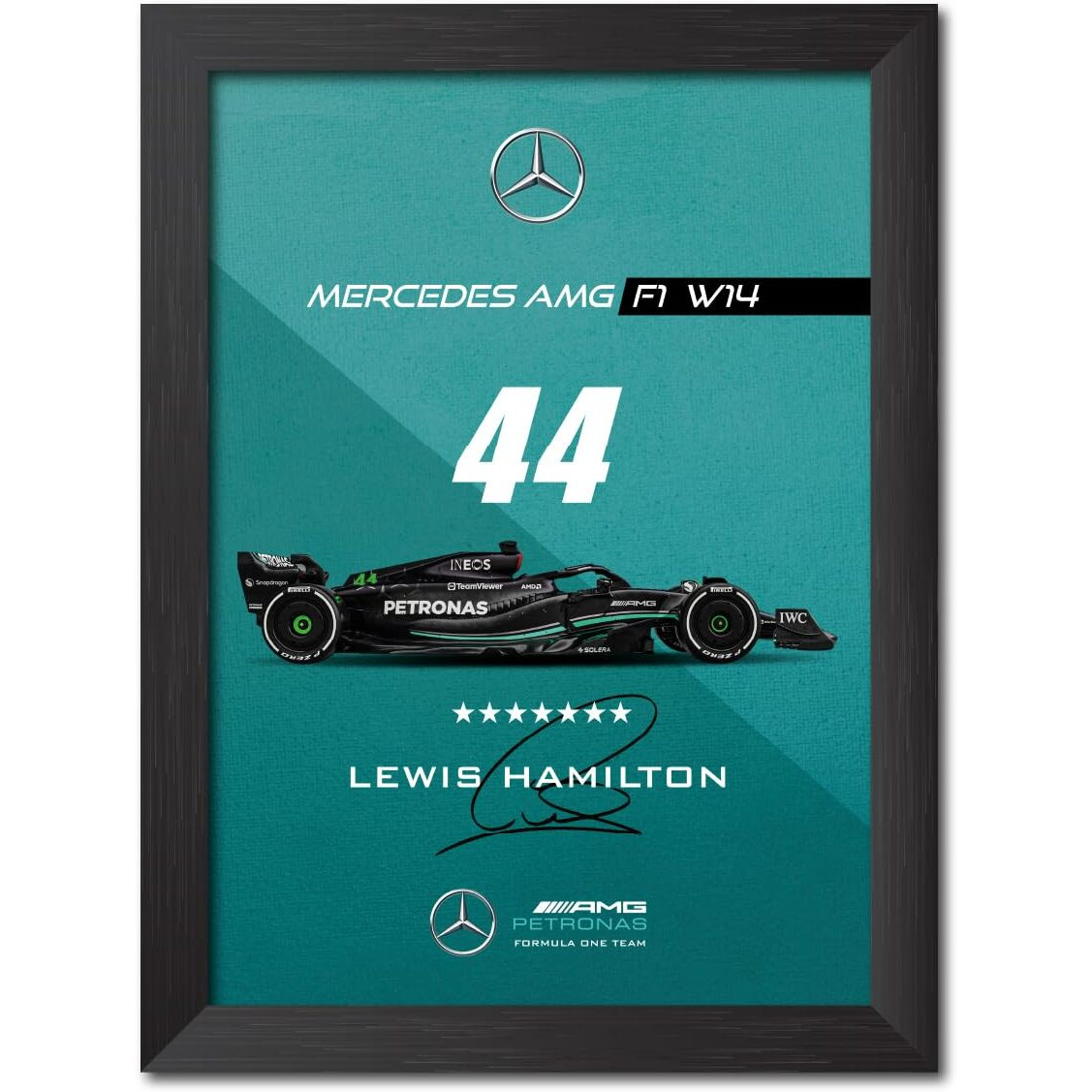 Tenorarts Lewis Hamilton Poster Frame Mercedes W14 F1 Racing Car Formula One Photo Framed Painting With Matt Finish Black Texture (12 Inches X 9Inches)