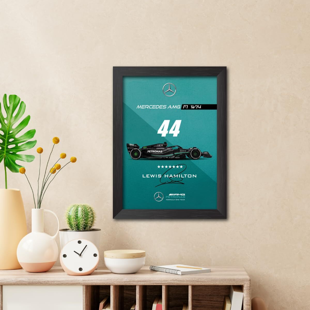 Tenorarts Lewis Hamilton Poster Frame Mercedes W14 F1 Racing Car Formula One Photo Framed Painting With Matt Finish Black Texture (12 Inches X 9Inches)