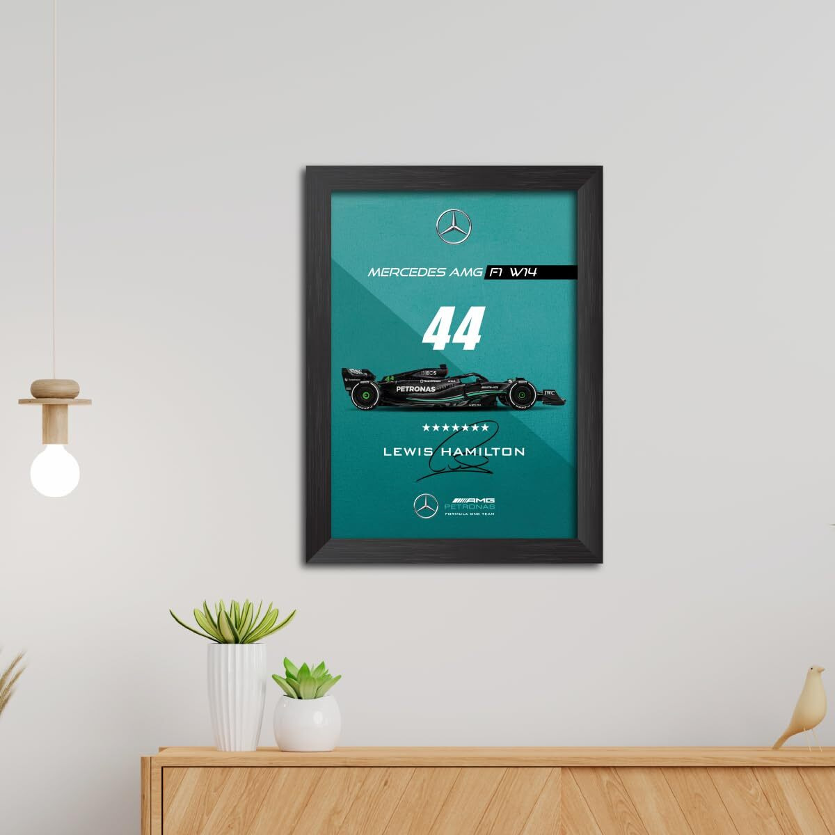 Tenorarts Lewis Hamilton Poster Frame Mercedes W14 F1 Racing Car Formula One Photo Framed Painting With Matt Finish Black Texture (12 Inches X 9Inches)