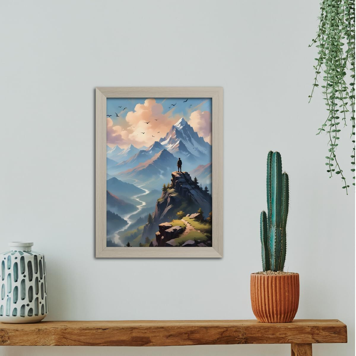 Tenorarts Mountain Photo Frame Vastu Abstract Modern Art Framed Aesthetic Wall Painting With White Wooden Texture For Living Rooms Bedroom Office - Wall Paintings/Hangings (12Inches X 9Inches)