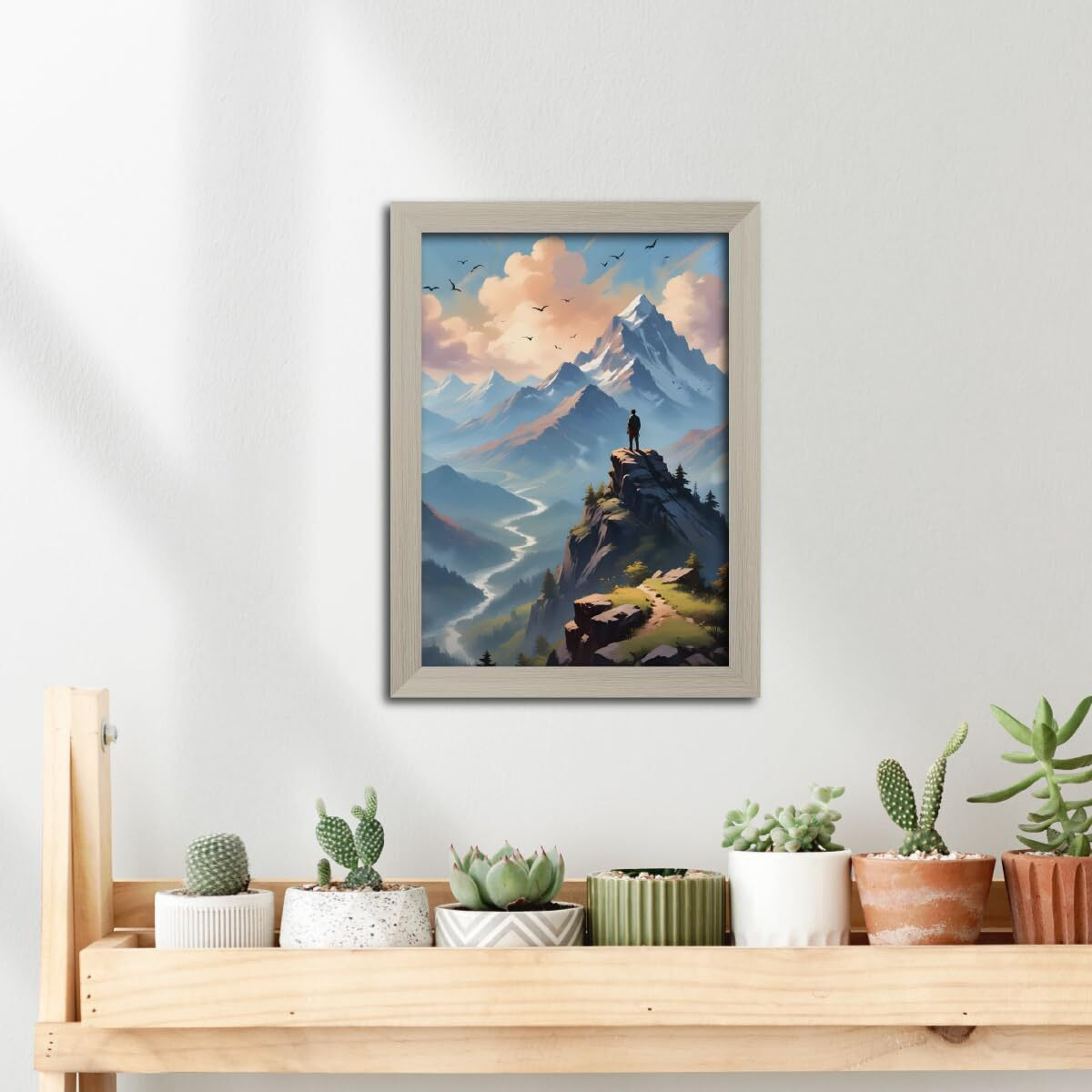 Tenorarts Mountain Photo Frame Vastu Abstract Modern Art Framed Aesthetic Wall Painting With White Wooden Texture For Living Rooms Bedroom Office - Wall Paintings/Hangings (12Inches X 9Inches)
