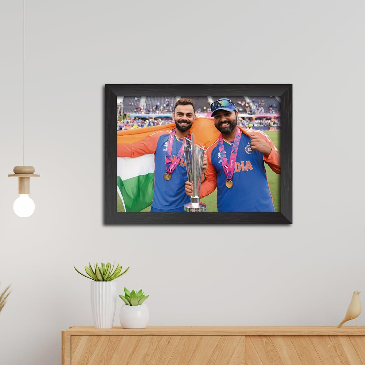 Tenorarts Rohit Sharma Virat Kohli Worldcup Poster Indian Cricket Photo Framed Painting With Matt Finish Black Textures (12 Inches X 9Inches)