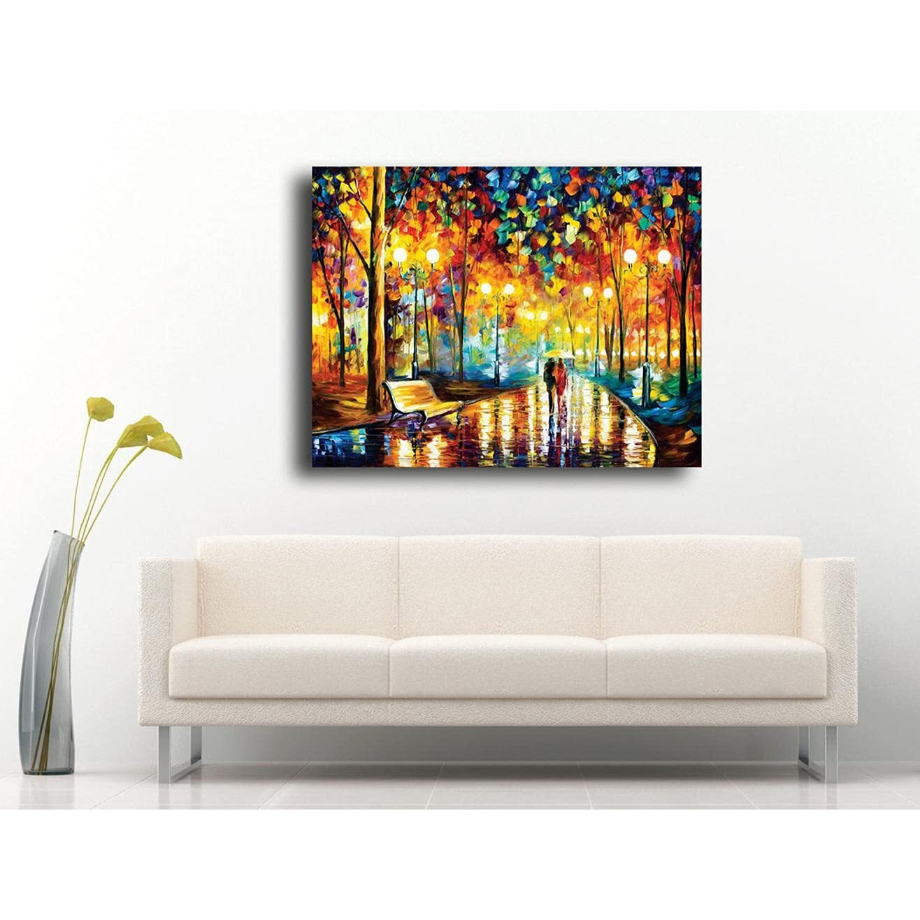 Pixelartz Canvas Painting - Down The Park - Modern Art - Palete Knife Art - Without Frame