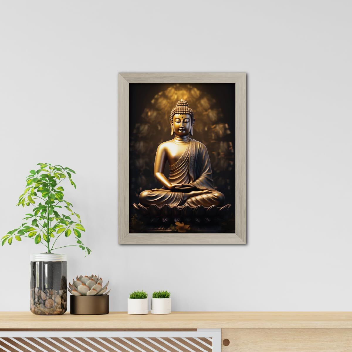 Tenorarts Gautam Buddha Photo Frame Vastu Abstract Modern Art Framed Aesthetic Wall Painting With White Wooden Texture For Living Rooms Bedroom Office - Wall Paintings/Hangings (12Inches X 9Inches)