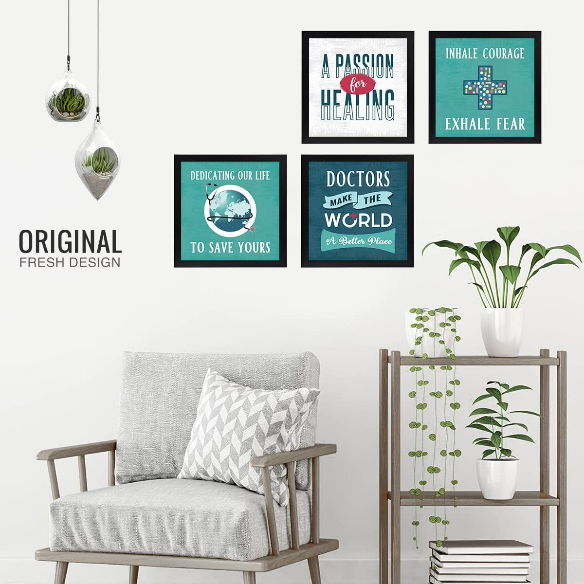 Chaka Chaundh Wood - Doctor Clinic Poster- Hospital Medical Quotes Framed Poster For Wall Decoration,Set Of 4