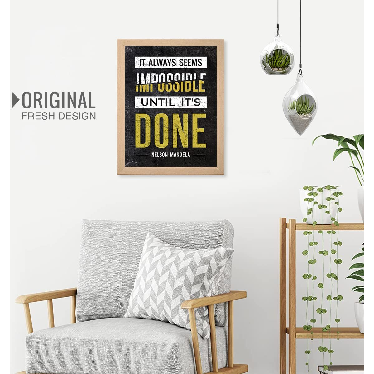 Chaka Chaundh Wood - Motivational Quotes Frames -Photos With Quotes For Office,Student And Study Room -(14 X 11 Inches) (It Always Seems Impossible Until Its Done - Yellow)