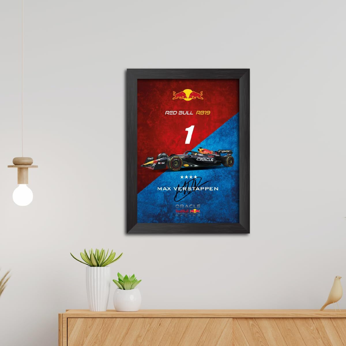 Tenorarts Max Verstappen Poster Frame Rb19 F1 Racing Car Formula One Photo Framed Painting With Matt Finish Black Texture (12 Inches X 9Inches) Updated*