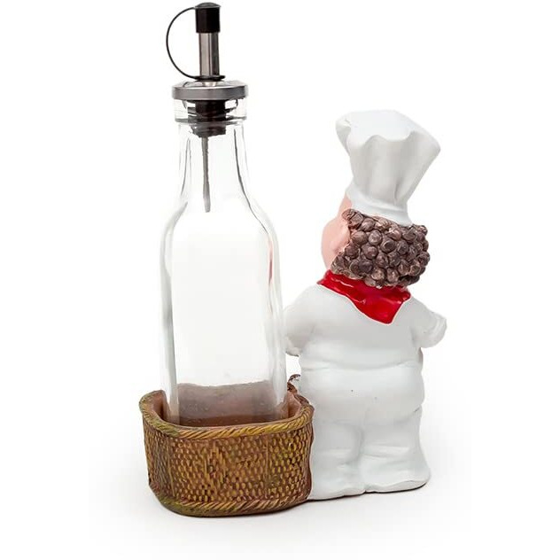 Ez Life Fat Food Chef Oil & Vinegar Bottles In Light Brown Basket-Classy Premium Looking For Dinner Table - Resin - Light Brown, White - Dining Dcor Holder For Kitchen, Dining Table, Restaurant-1 Set