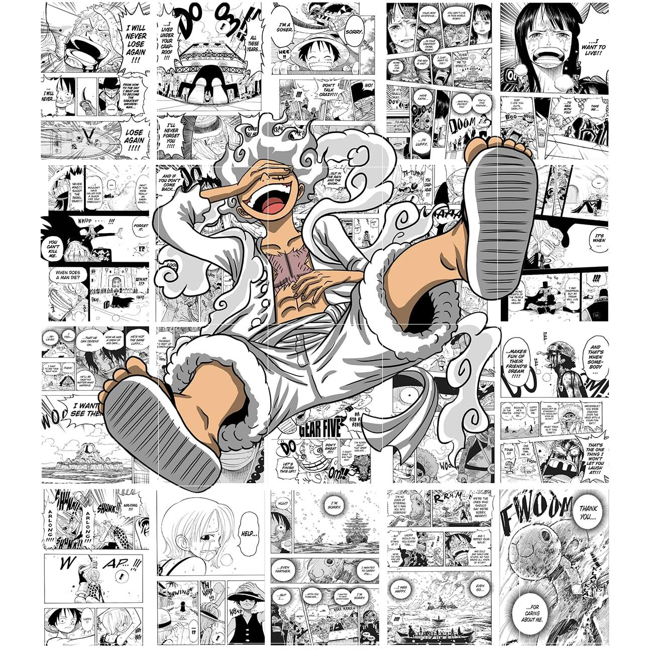 Soulabiti Set Of 20 Manga Style A4 Panels For Wall Art (119 Cm X 105 Cm, With Double Sided Tape) - Illustration For Anime Fans - Multicolor (Luffy Gear 5 Manga Panel)
