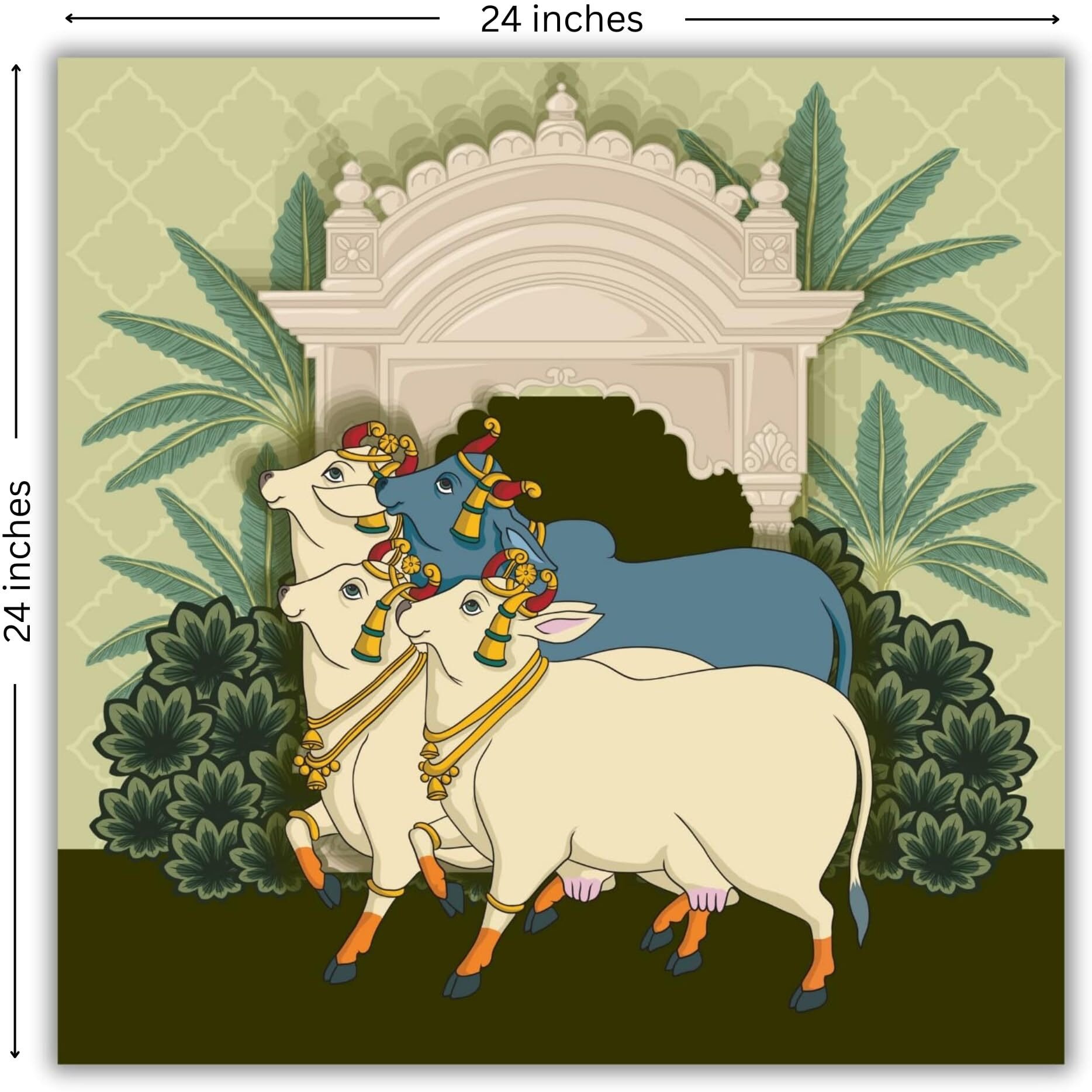 Casperme Kamdhenu Cow Vastu Prosperity Cotton Canvas Wall Painting Big Size For Living Room For Bedroom, Hotels & Office Decoration (24 X 24 Inches)