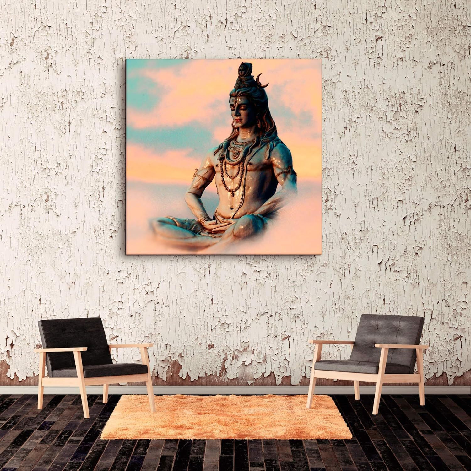 Casperme Lord Shiva Wall Painting For Living Room, Religious & Traditional Home Decor, Hindu God Ideal For Bedroom, Hotels & Office Decoration (76 X 76 Cm) (Multi)