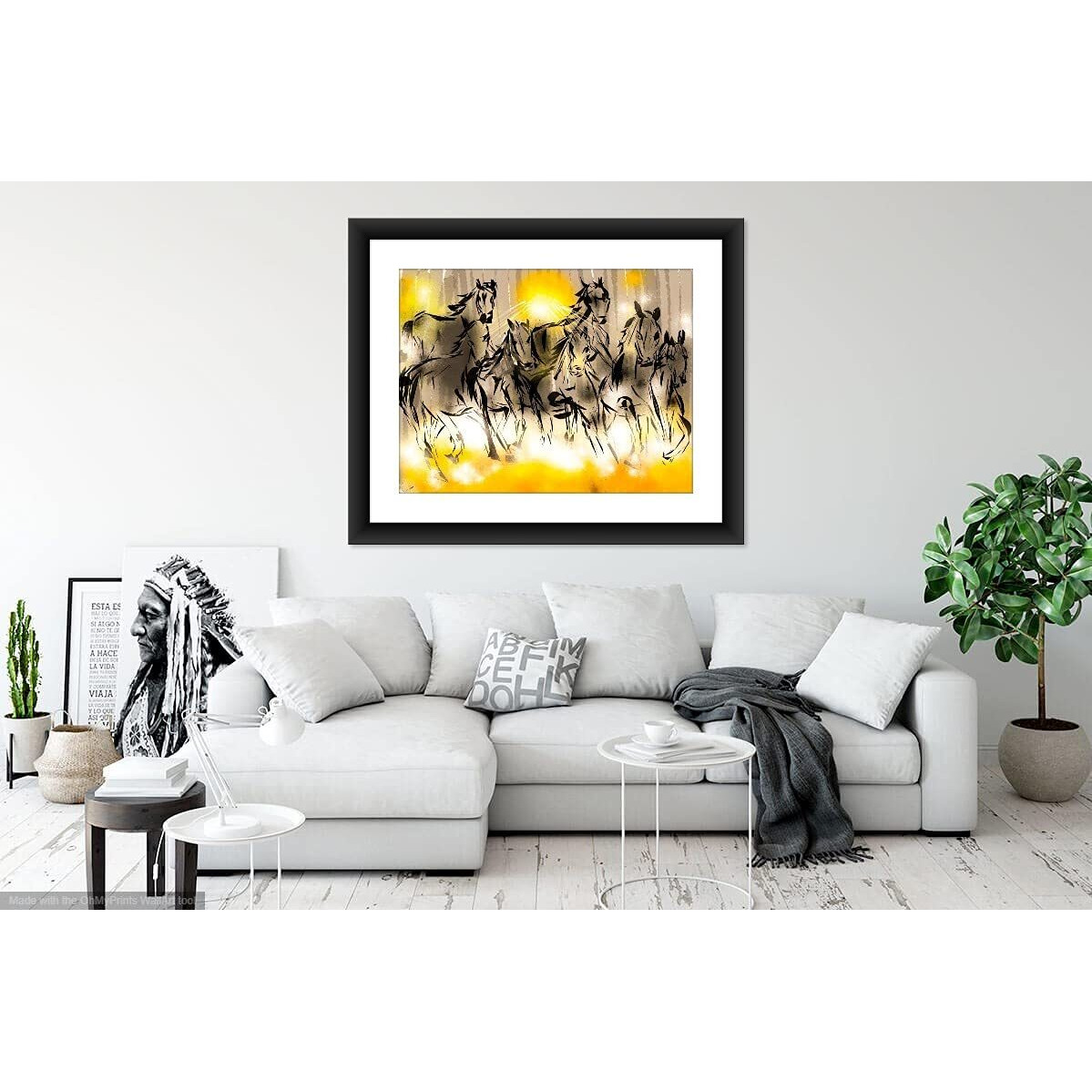 Shsworks Digital Reprint | Fengshui - Seven Running Horse | Framed Wall Art Canvas Painting | Signed By Artist | Copyright Protected Artwork | Multicolour 23X27 Inch