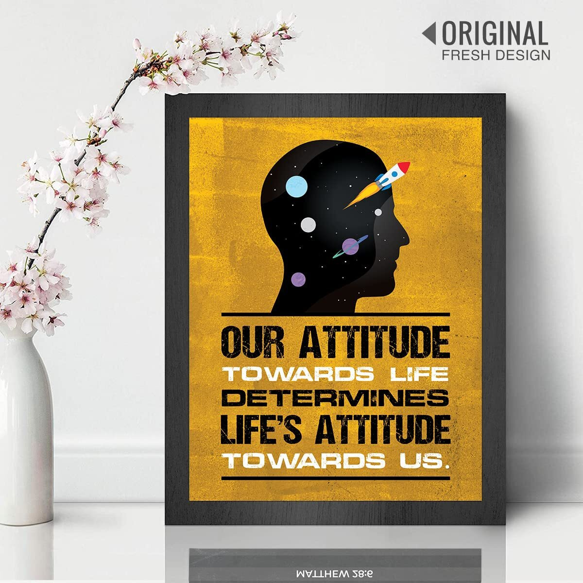 Chaka Chaundh - Motivational Quotes Frames - Framed Posters - Attitude Quotes Frames For Office, Student, Entrepreneur - Quotes Wall Frames - Posters With Frame (Our Attitude Towards - Yellow)