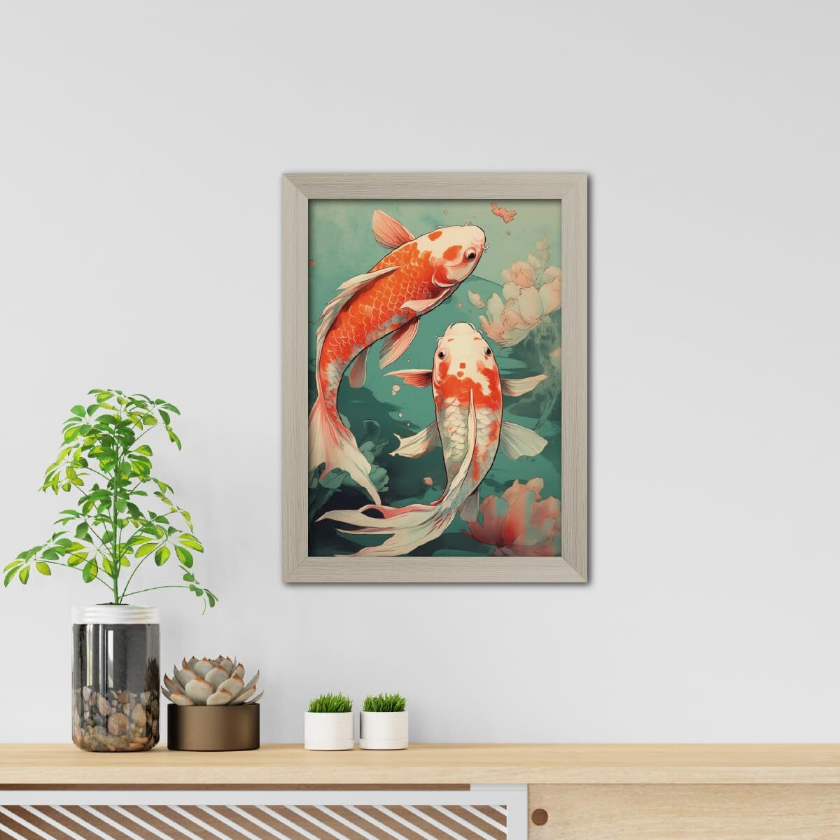 Tenorarts Feng Shui Koi Fish Pair Photo Frame Vastu Abstract Modern Art Framed Aesthetic Wall Painting With White Wooden Texture For Living Rooms Bedroom Office - Wall Paintings / Hangings (12Inches X 9Inches)