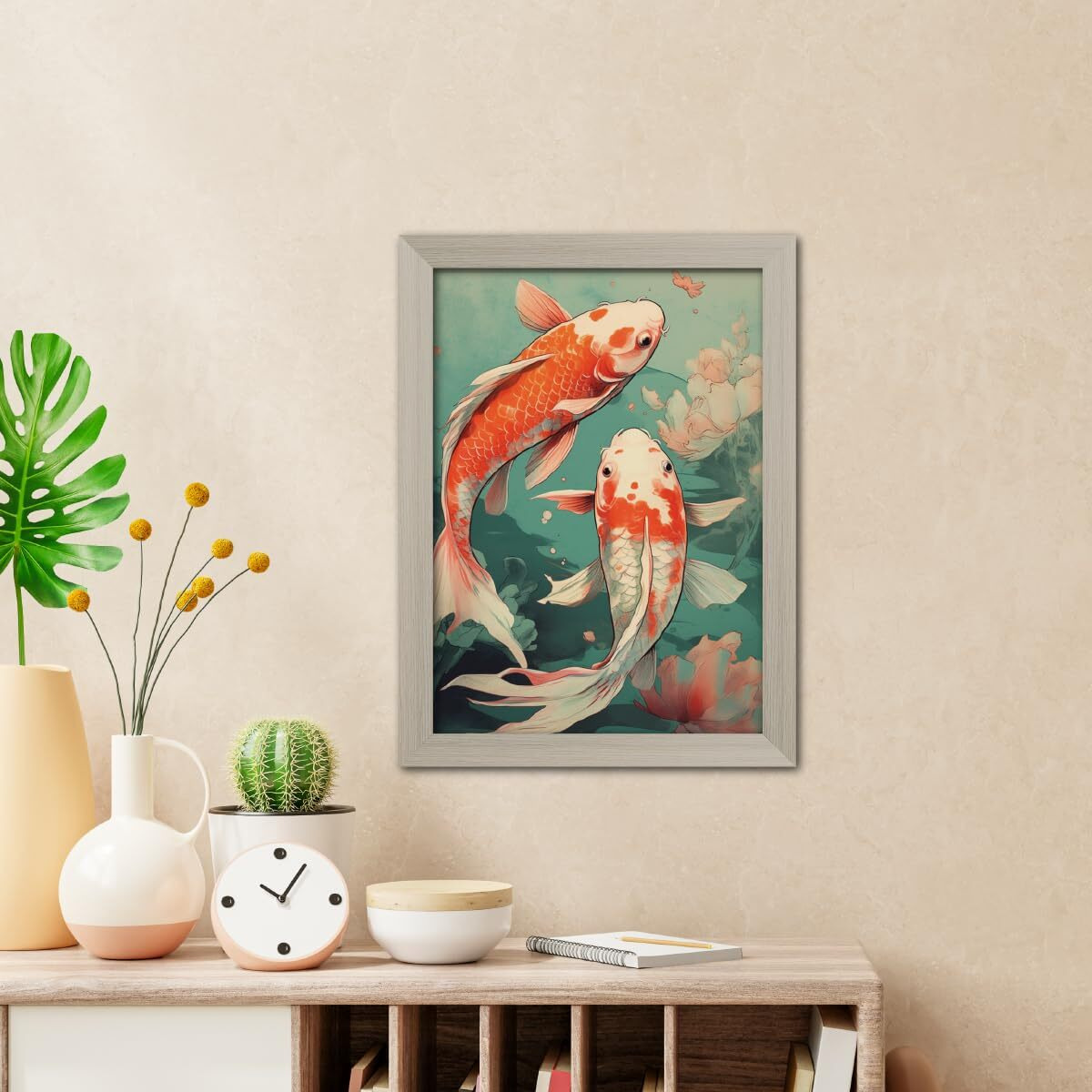 Tenorarts Feng Shui Koi Fish Pair Photo Frame Vastu Abstract Modern Art Framed Aesthetic Wall Painting With White Wooden Texture For Living Rooms Bedroom Office - Wall Paintings / Hangings (12Inches X 9Inches)