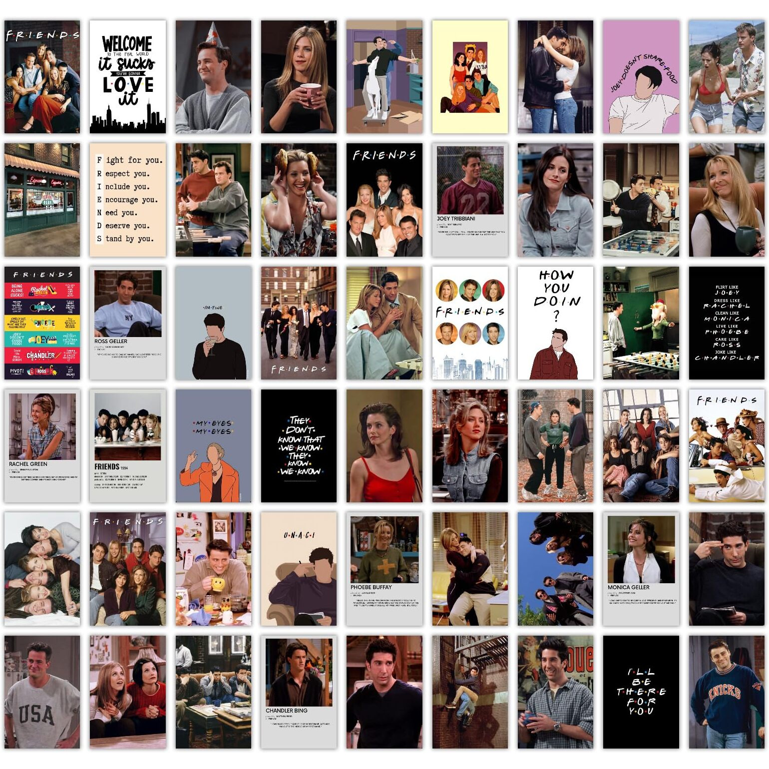 Printnet Pack Of 54 Friends Aesthetic Wall Collage Kit Posters | 4 X 6 Inches Posters For Wall Decoration | Wall Art For Bedroom, Office, Living Room, Dorm Room (Friends)