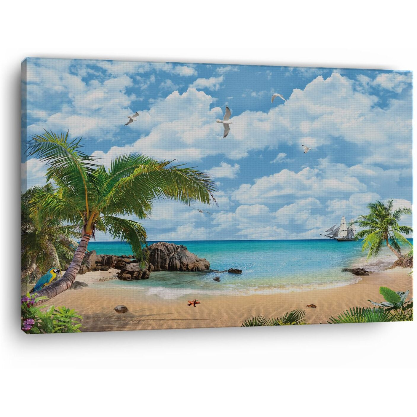 Truecanvas Mediterranean Beach, Wooden Framed Canvas Paintings For Home Decor | Bedroom, Living Room,Wall Decoration | Wall Art Painting, Ct0641, Size 16 X 24 In
