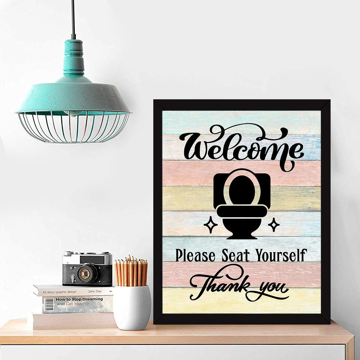 Chaka Chaundh - Bathroom Poster - Bathroom Posters With Frame - Bathroom Quotes Framed Posters - Washroom Quotes Frames - Toilet Quotes Wall Hanging - (14 X 11 Inches) (Multicolor Wood)