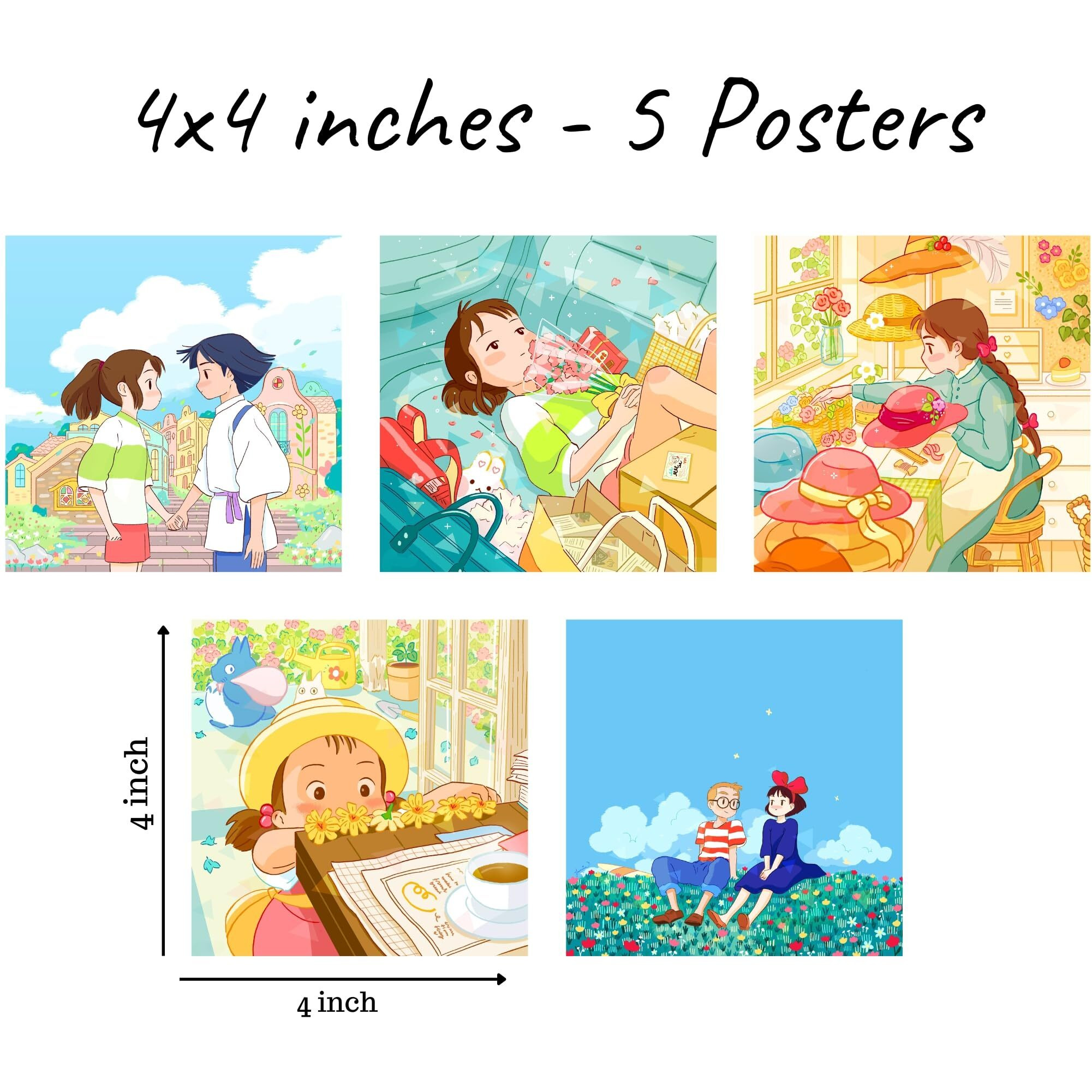Unquote Aesthetic Anime Pink Wall Art Posters | Set Of 20 In Four Different Sizes, 5 Posters Each | Home & Room Decoration Cartoon Stickers, 300 Gsm Paper Boho Posters With Double-Sided Tape, Perfect For Gifts (Studio Ghibli)