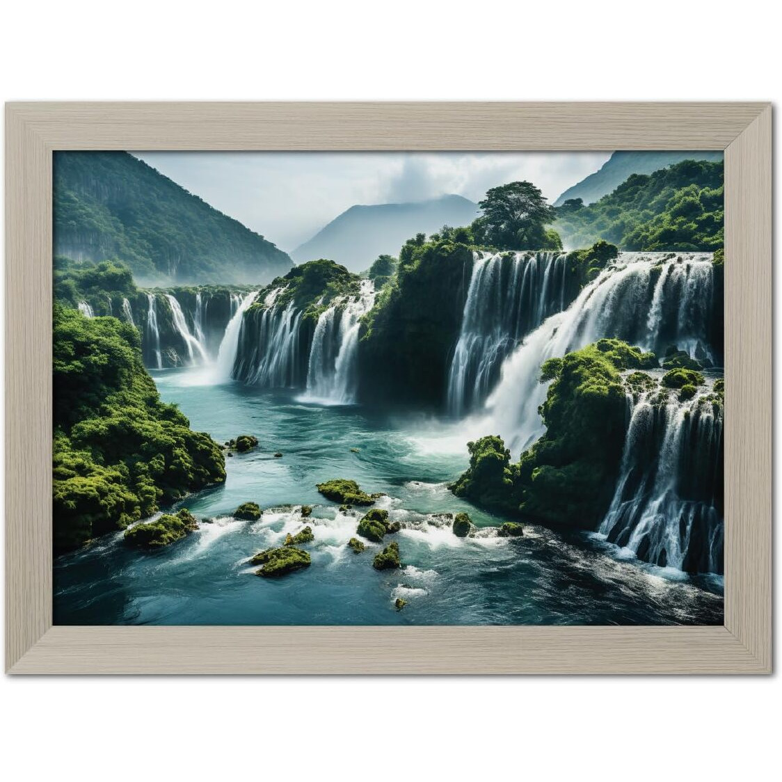 Tenorarts Waterfall Photo Frames Vastu Mountain Art Framed Aesthetic Wall Painting With White Wooden Texture For Living Rooms Bedroom Office - Wall Paintings/Hangings (12Inches X 9Inches)