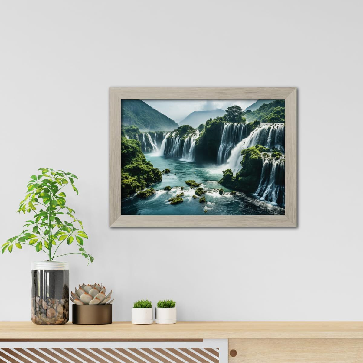 Tenorarts Waterfall Photo Frames Vastu Mountain Art Framed Aesthetic Wall Painting With White Wooden Texture For Living Rooms Bedroom Office - Wall Paintings/Hangings (12Inches X 9Inches)
