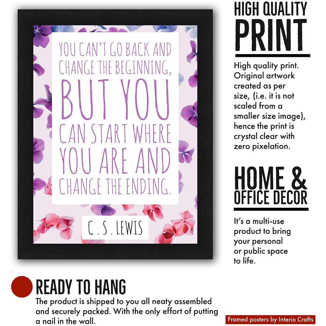 Interio Crafts C S Lewis Inspirational Quote Poster, Motivational Wall Frame For Home And Office Decor, 13 X 10 Inches