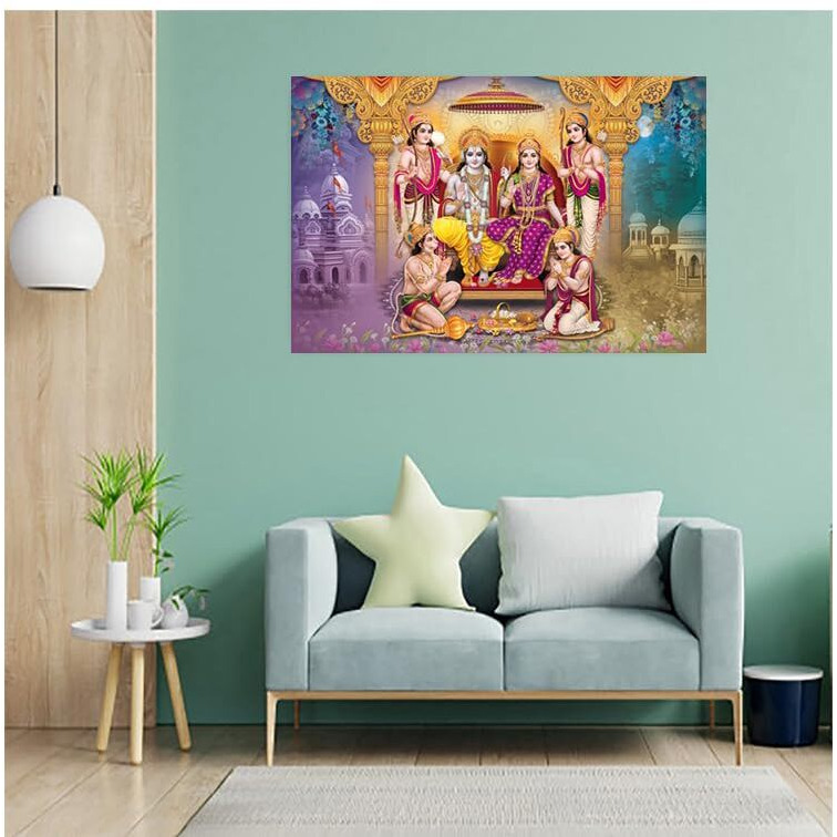 Dharvika Innovations Ayodhya Ram Mandir Poster/Ram Darbar Poster Big Size For Wall Sparkle Coated Self Adhesive Waterproof Painting Vinyl Poster Without Frame (24 X 36 Inch)-21020